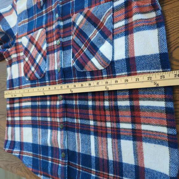 Eco Threads Plaid Flannel Women's Shirt Size L Blue Red White Snap Front soft - Picture 11 of 16